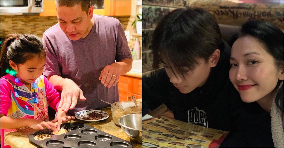 Chồng Việt kiều hì hụi làm bánh cùng con gái, phản ứng của con riêng Kim Hiền mới đáng bàn