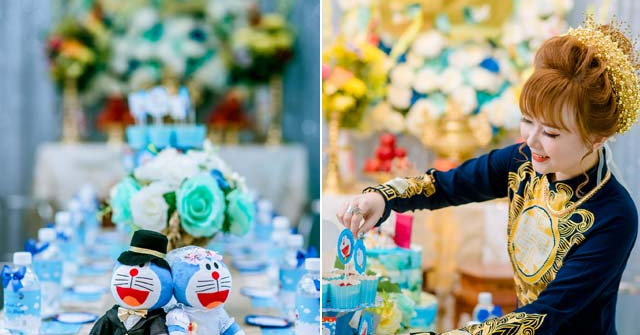 Cô dâu Bạc Liêu tổ chức đám hỏi đặc biệt, phòng tân hôn ngập tràn "mèo máy Doraemon"