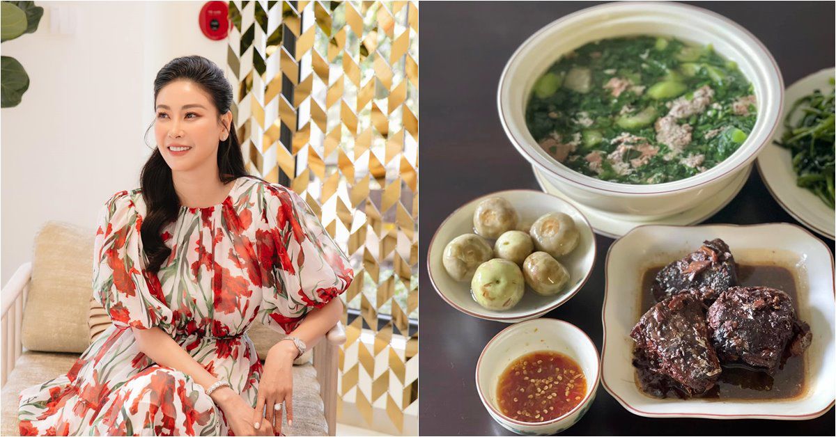Sao vào bếp: Hoa hậu nhà giàu khoe mâm cơm đạm bạc khiến Mai Phương Thúy "muốn ăn 5 bát"