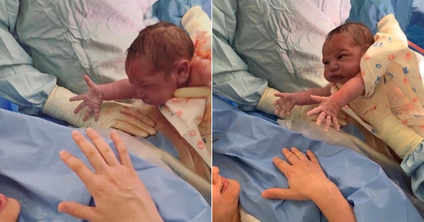 Vừa chào đời, bé sơ sinh hớn hở đòi "bắt tay" mẹ, dân tình hào hứng đoán nghề tương lai