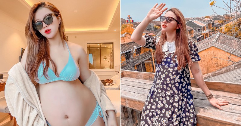 Nữ diễn viên phim "Quỳnh Búp Bê" mặc bikini khoe bụng bầu 30 tuần trắng nõn